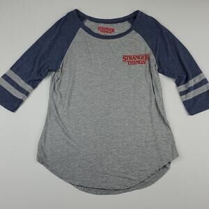 Netflix Stranger Things 2 Graphic Tee Raglan Baseball T-Shirt Character Cast L